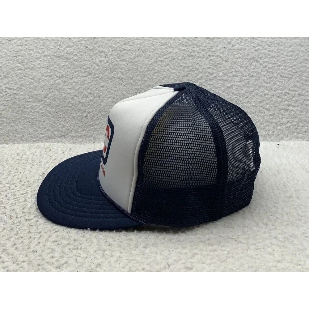 VTG ABC Trucker Hat Mens Snapback Foam Mesh Blue White Arrow Building Center Dad
